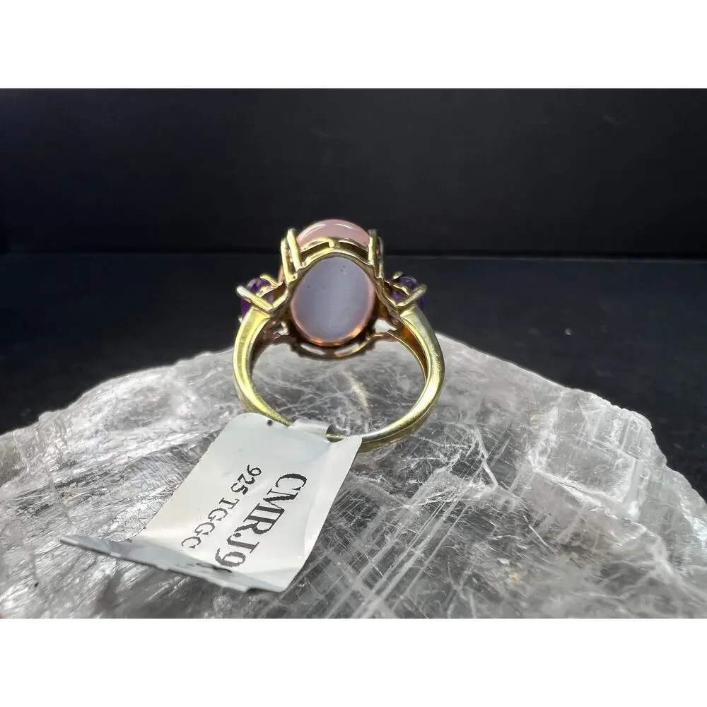 Rose Quartz & Amethyst Gold Plated 925 Ring Size 7 NWT